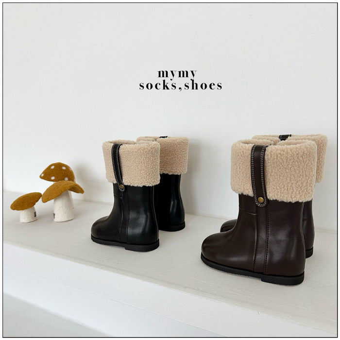 黑色/啡色毛毛長靴